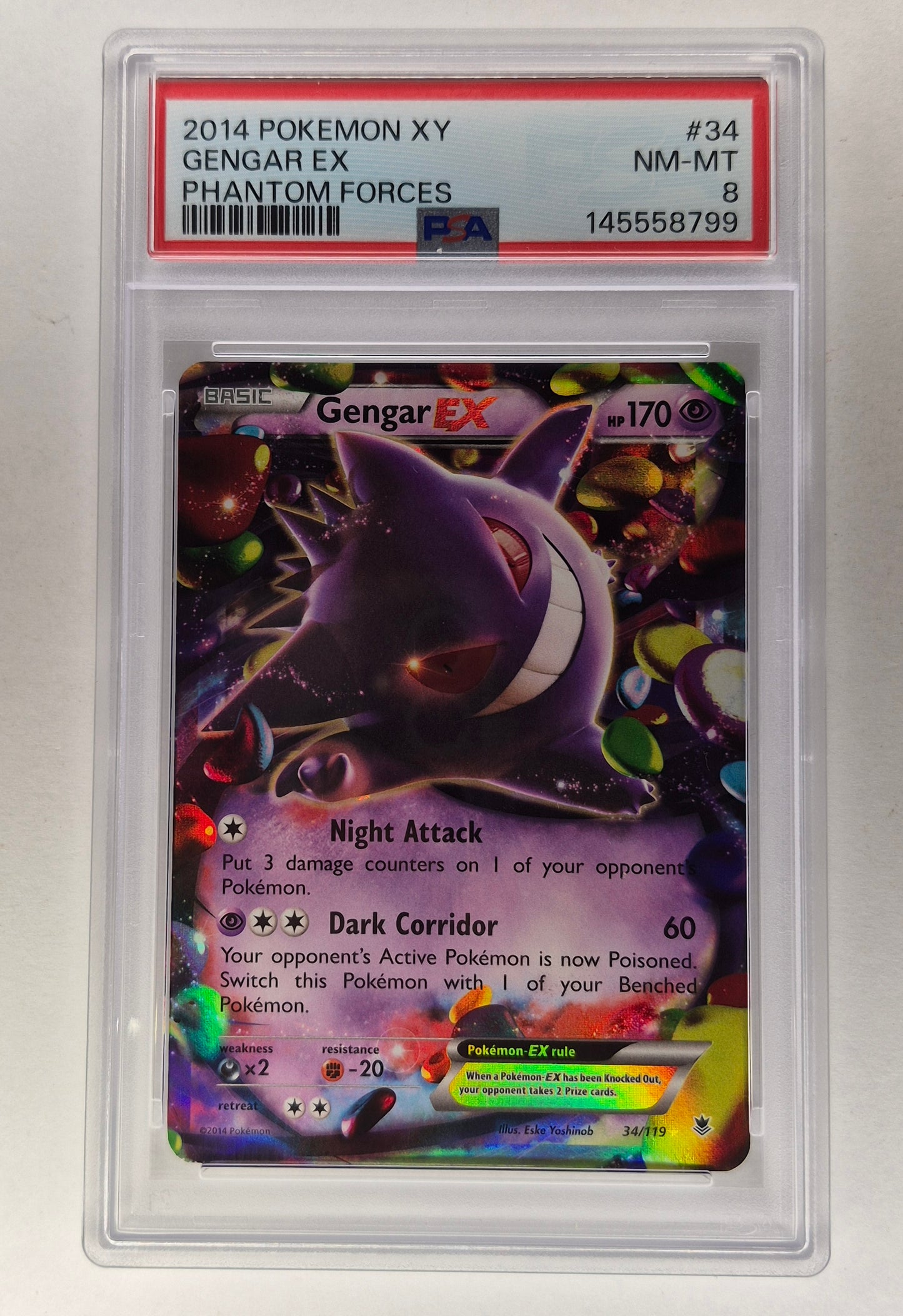 2014 Pokémon XY 34/119 Gengar EX Phantom Forces PSA 8 NM-MT
