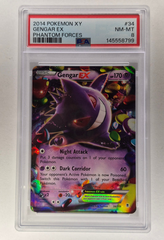 2014 Pokémon XY 34/119 Gengar EX Phantom Forces PSA 8 NM-MT