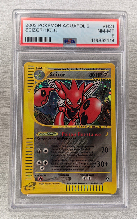 2003 Pokémon Aquapolis H21/H32 Scizor Holo PSA 8 NM-MT