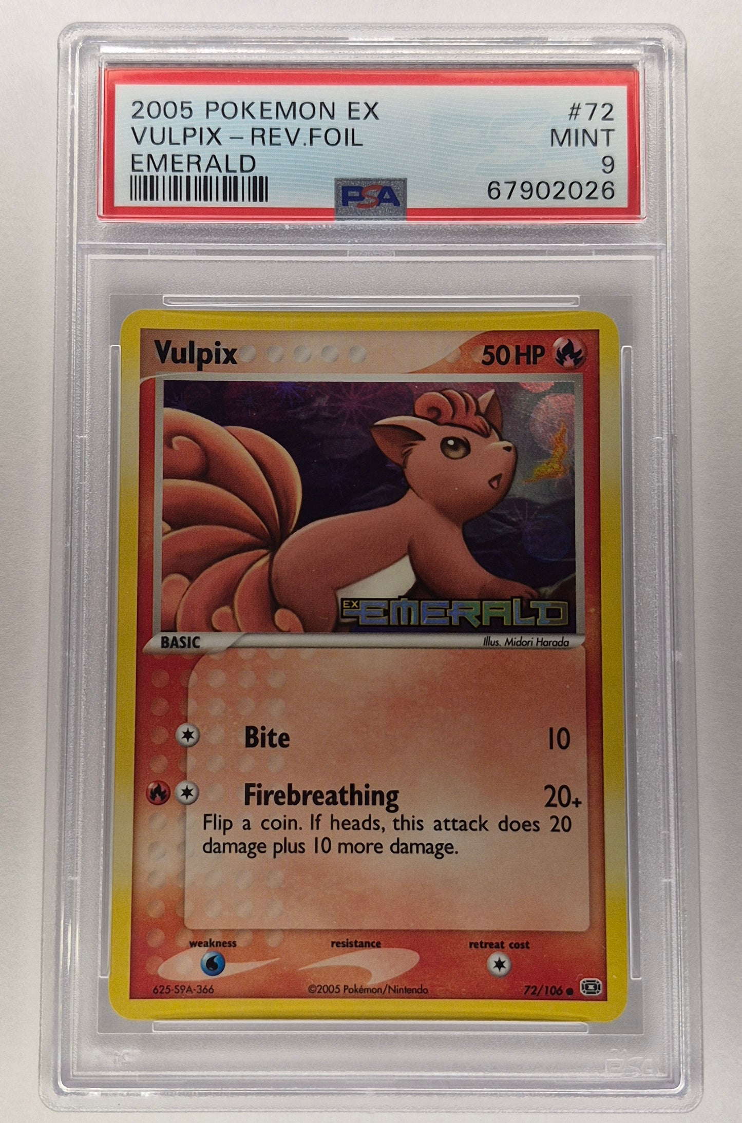 2005 Pokémon EX Emerald 72/106 Vulpix Reverse Foil Stamped PSA 9