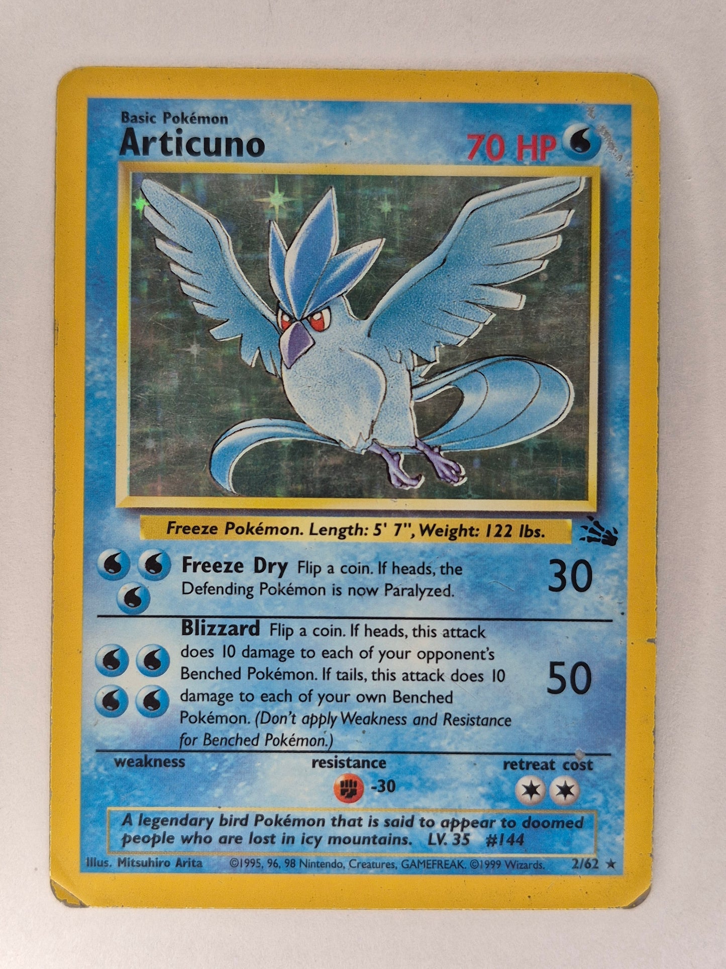 Pokemon 1999 Articuno Fossil Holo Rare 2/62 HP