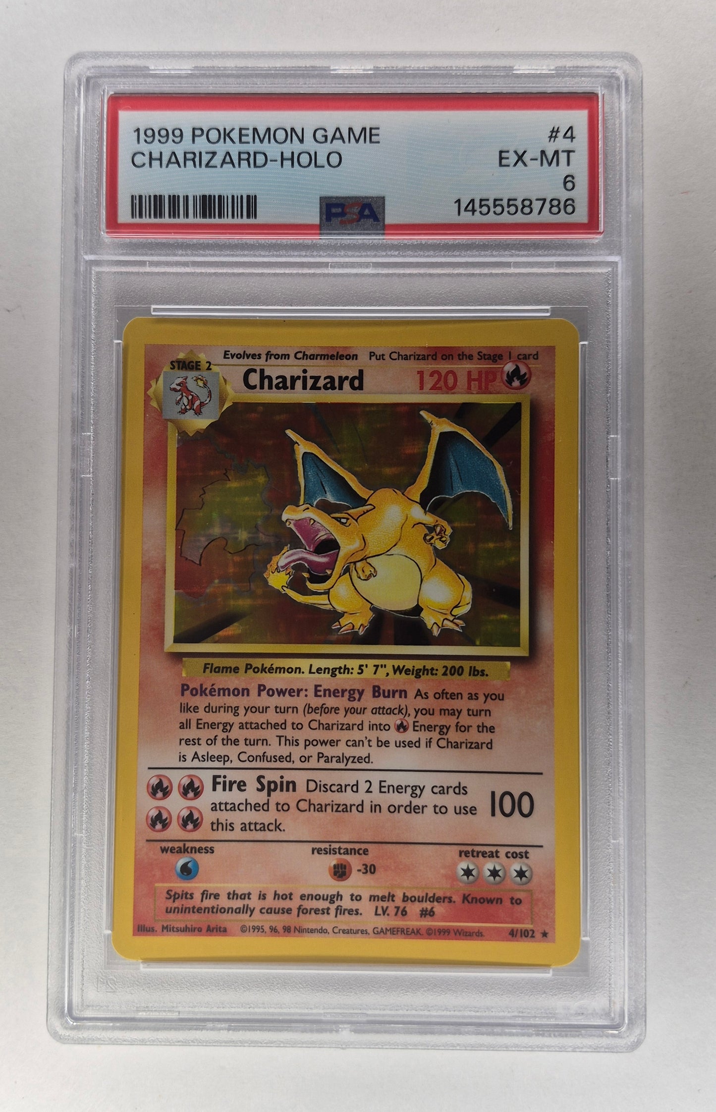 1999 Pokémon 4/102 Charizard Holo Base Set PSA 6 EX-MT