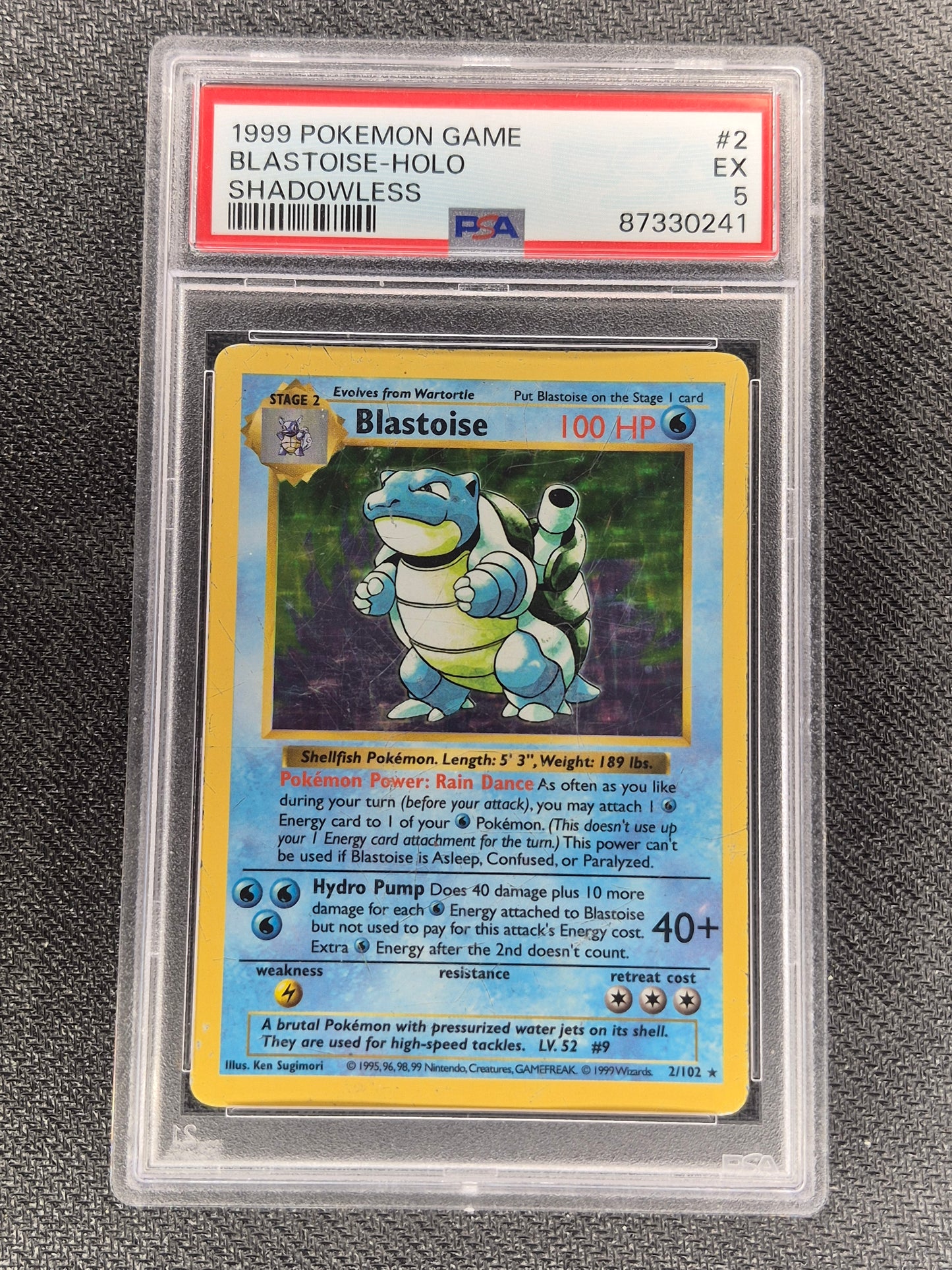 1999 WOTC Blastoise Base Set 2/102 Holo Shadowless Rare PSA 5