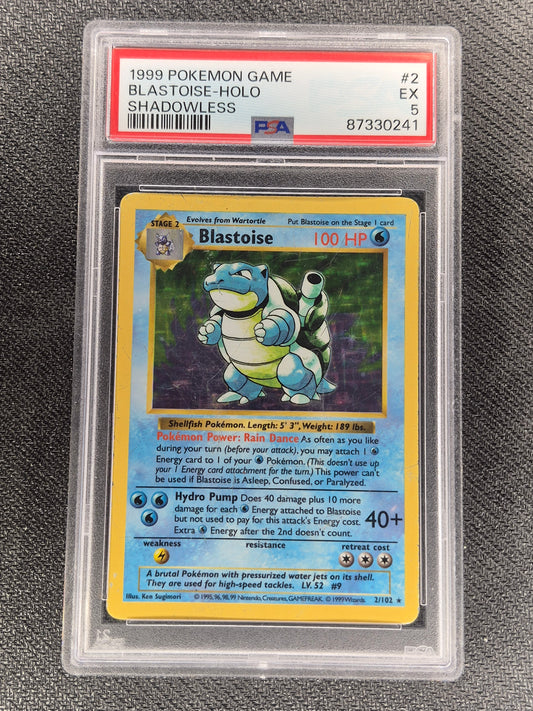 1999 WOTC Blastoise Base Set 2/102 Holo Shadowless Rare PSA 5