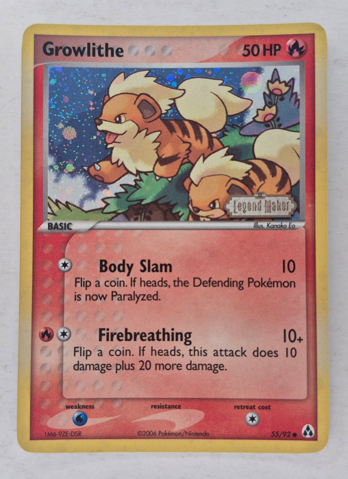 2006 Pokémon EX Legend Maker Growlithe Reverse Holo Stamp 55/92 LP