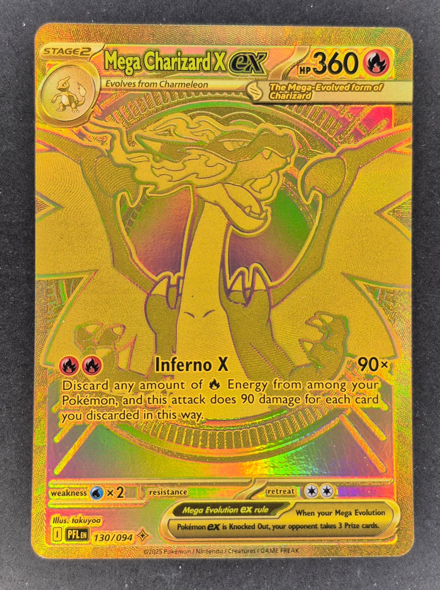 2025 Mega Charizard X EX 130/094 - Phantasmal Flames Gold SIR - Pokemon - NM