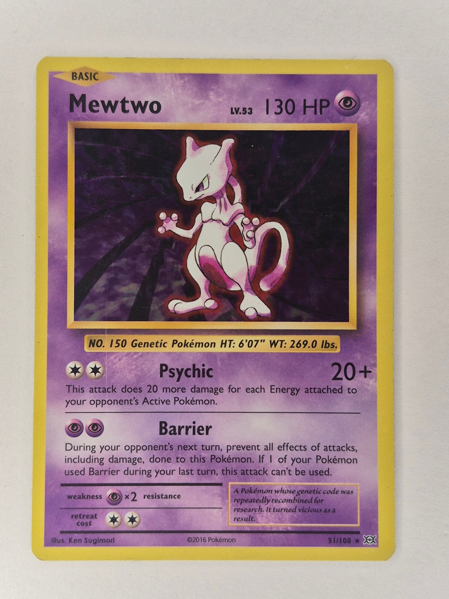 Mewtwo 51/108 -- Rare Cracked Ice Holo XY Evolutions 2016 Pokemon LP