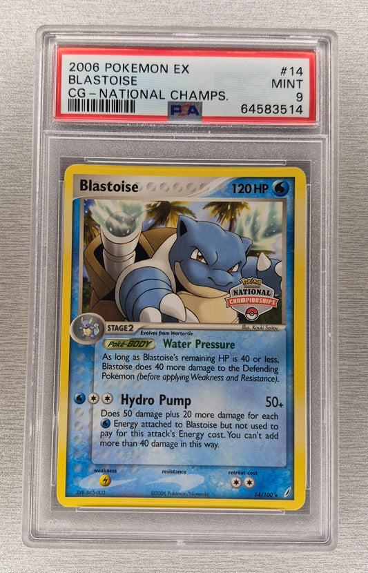 2006 Pokémon EX 14/100 Blastoise National Championships PSA 9