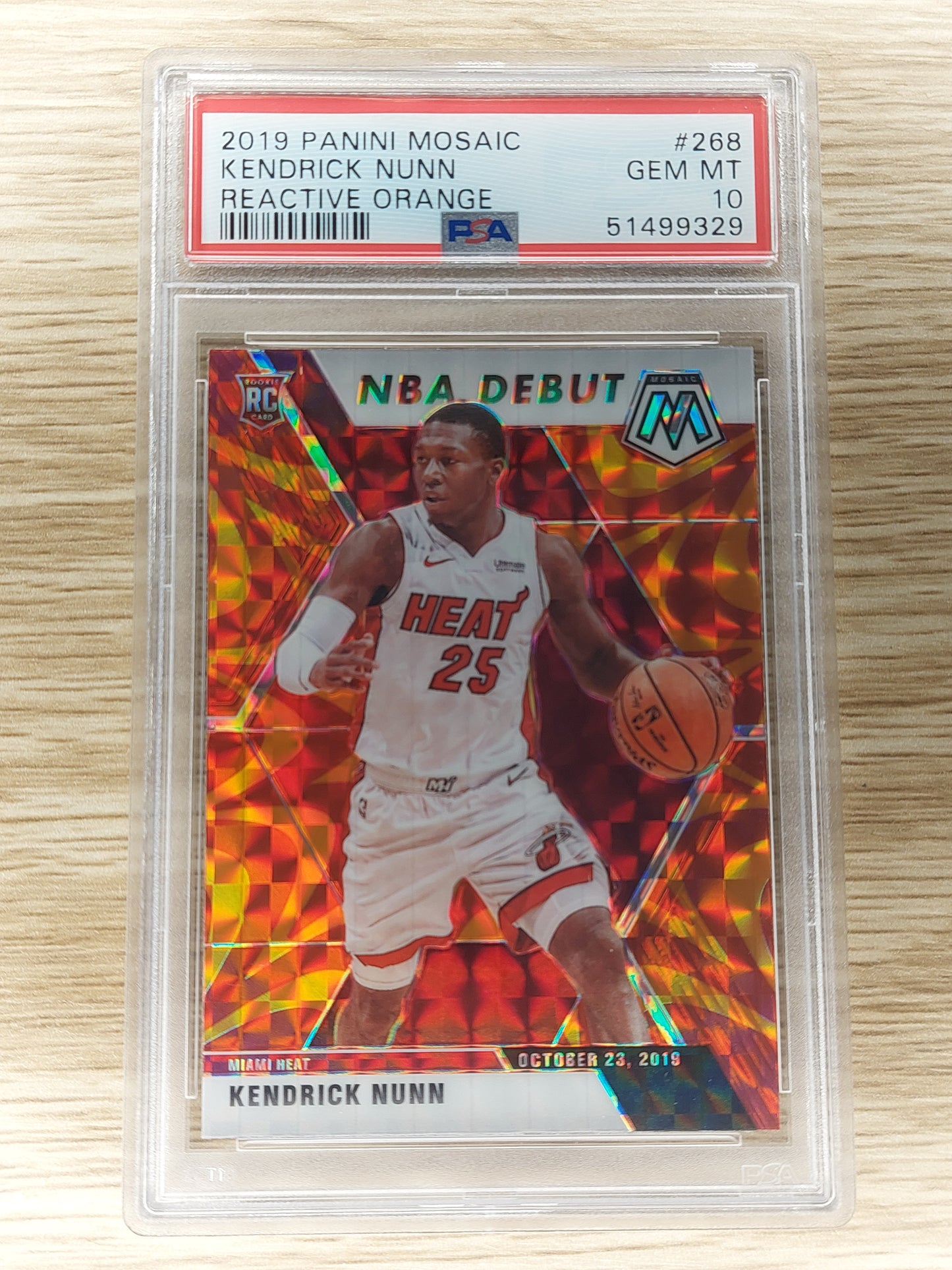 2019 NBA Debut Kendrick Nunn Panini Mosaic Reactive Orange #268 PSA 10