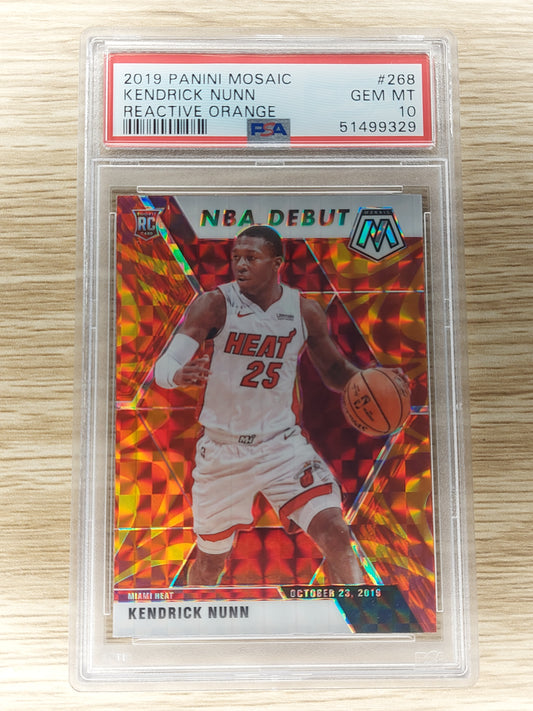2019 NBA Debut Kendrick Nunn Panini Mosaic Reactive Orange #268 PSA 10