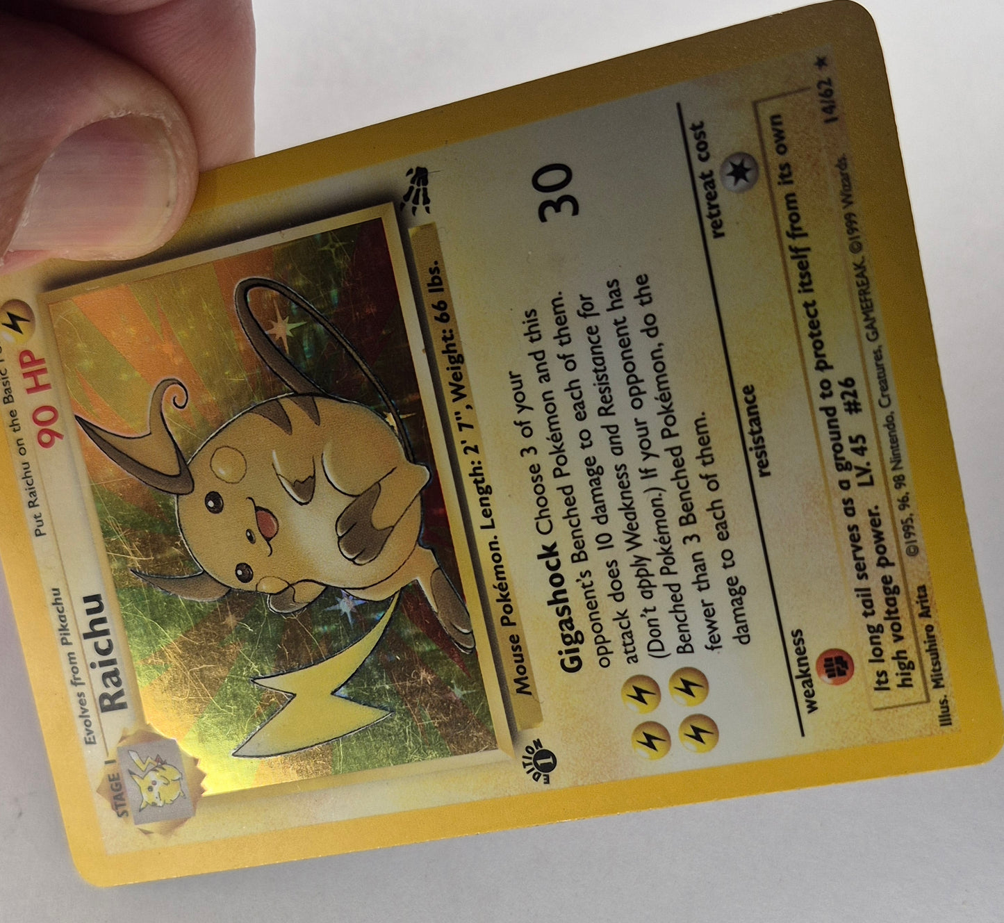 1999 WOTC Pokemon 14/62 Raichu 1st Edition Holo MP