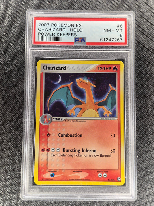 2007 Pokemon EX Charizard Power Keepers *Swirl*Holo 6/108 PSA 8 NM-MT
