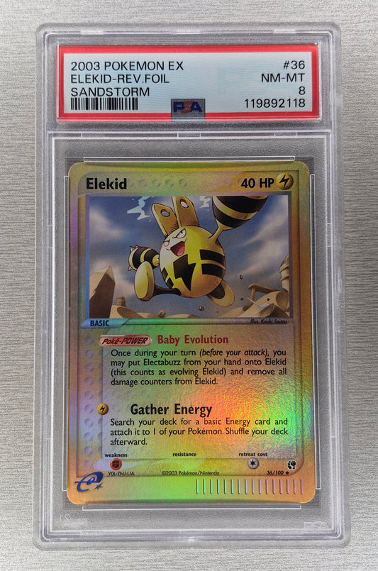 2003 Pokémon EX Sandstorm 36/100 Elekid Reverse Holo PSA 8