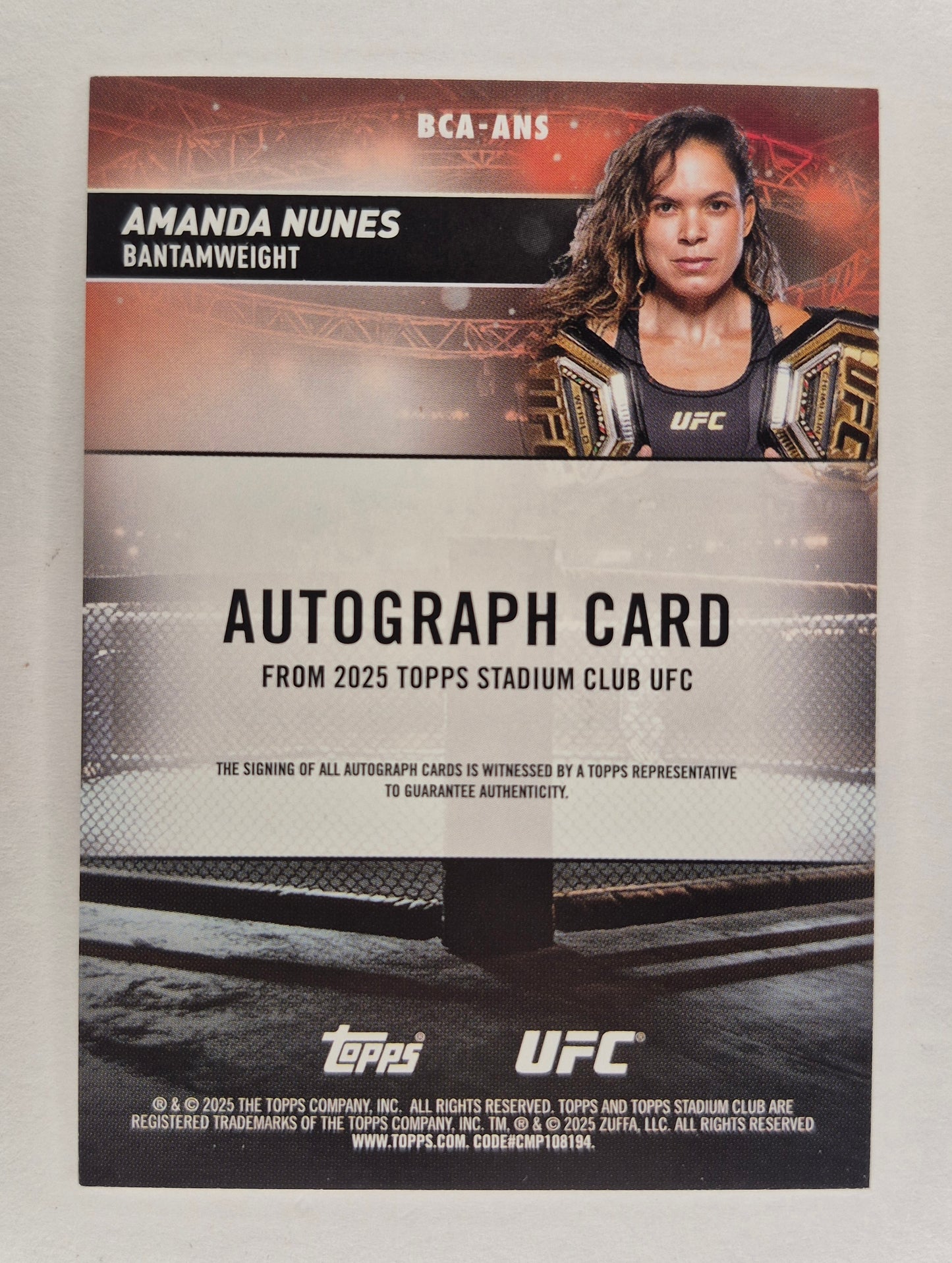 2025 Topps UFC Stadium Club BCA-ANS Amanda Nunes Auto(On Card)03/10 !