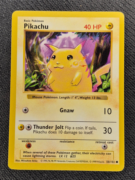 Shadowless Yellow Cheeks Pikachu 58/102 Base Set  Vintage Pokemon Card - LP