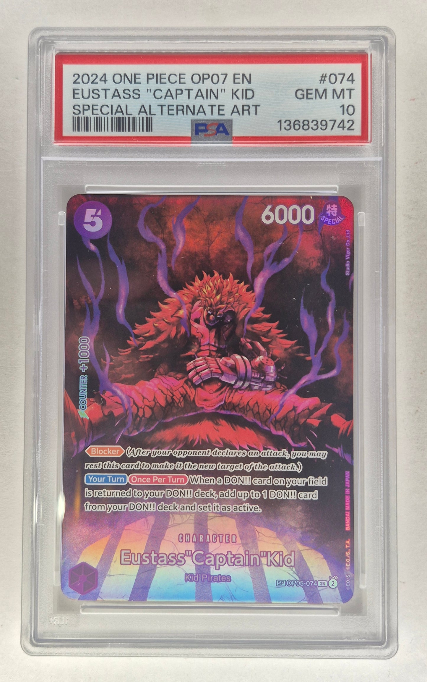 2024 ONE PIECE OP07-074 500 YEARS IN THE FUTURE SP EUSTASS CAPTAIN KID PSA 10