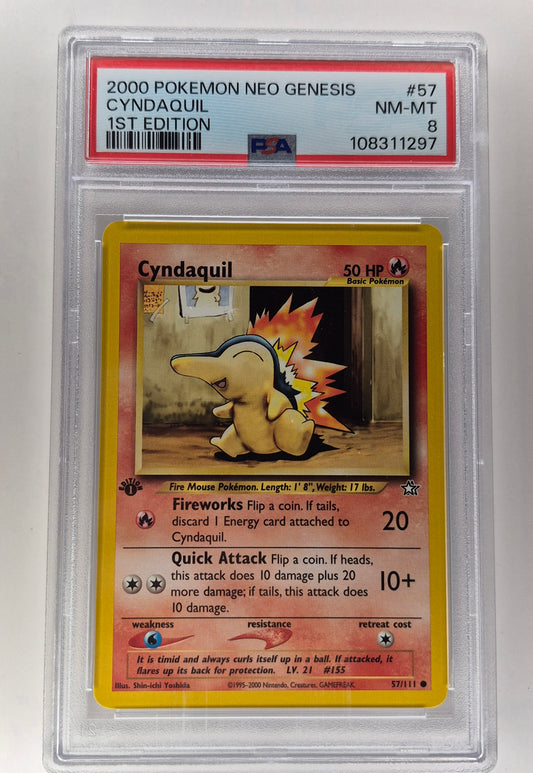 2000 Pokémon Neo Genesis 57/111 Cyndaquil 1st Edition PSA 8