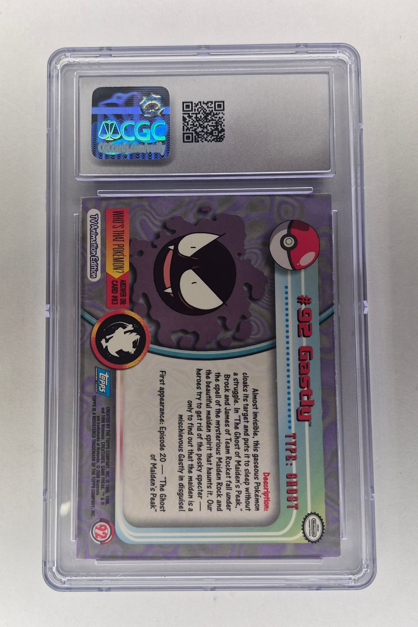 2000 Pokémon Topps Series 2 Gastly Rainbow Foil CGC 8 NM