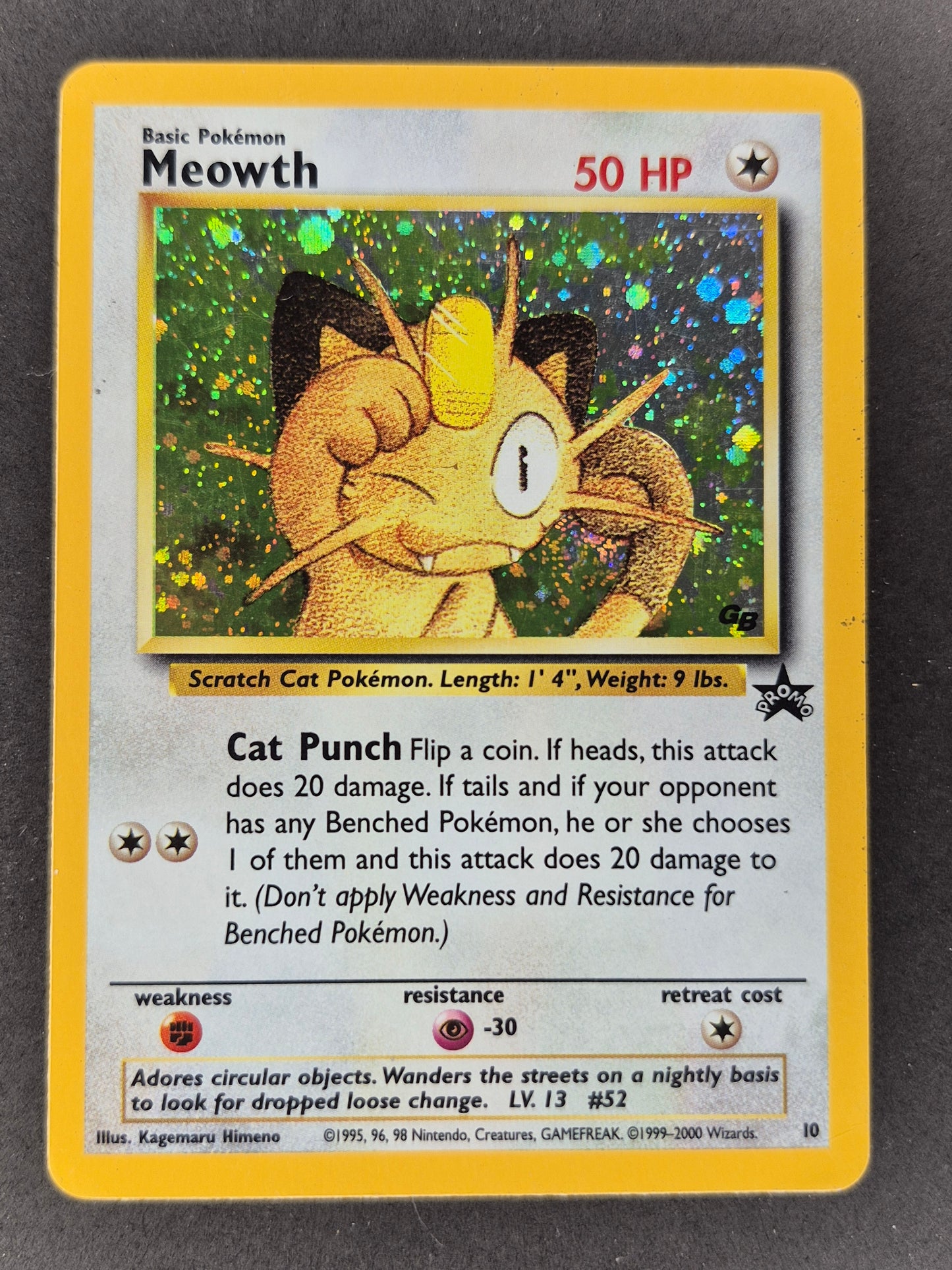2000 Pokemon Gameboy Black Star Promo #10 Meowth LP