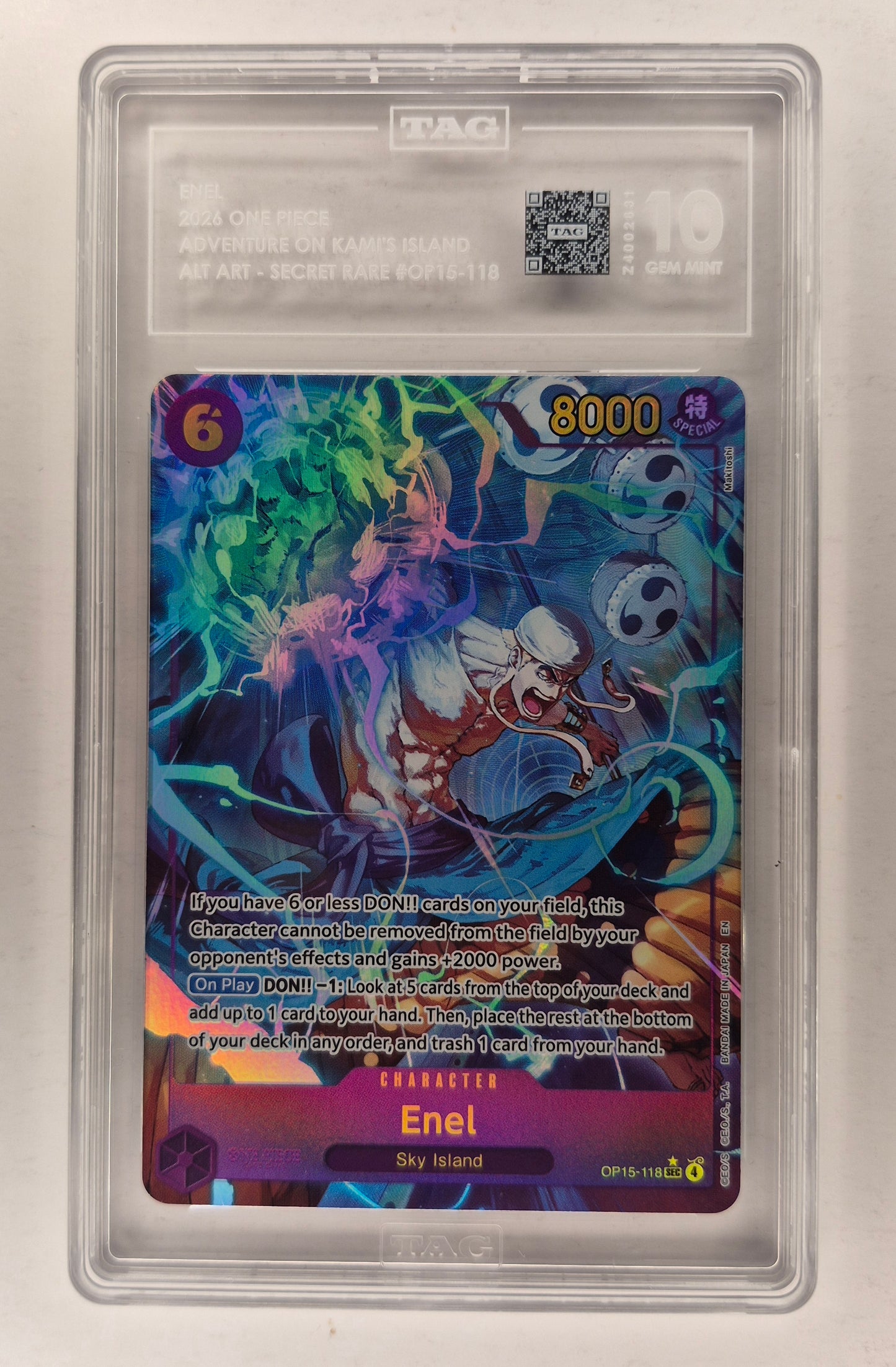2026 One-Piece Enel SEC Alt Art OP15-118 Adventure on Kami's Island TAG 10