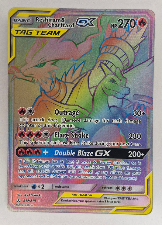 Pokemon Reshiram & Charizard GX Unbroken Bonds Full Art 217/214 LP