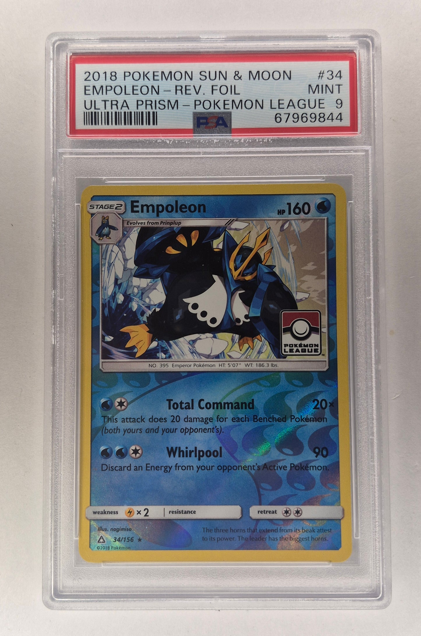 2018 Pokémon Sun & Moon 34/156 Empoleon Reverse Foil Ultra Prism League PSA 9