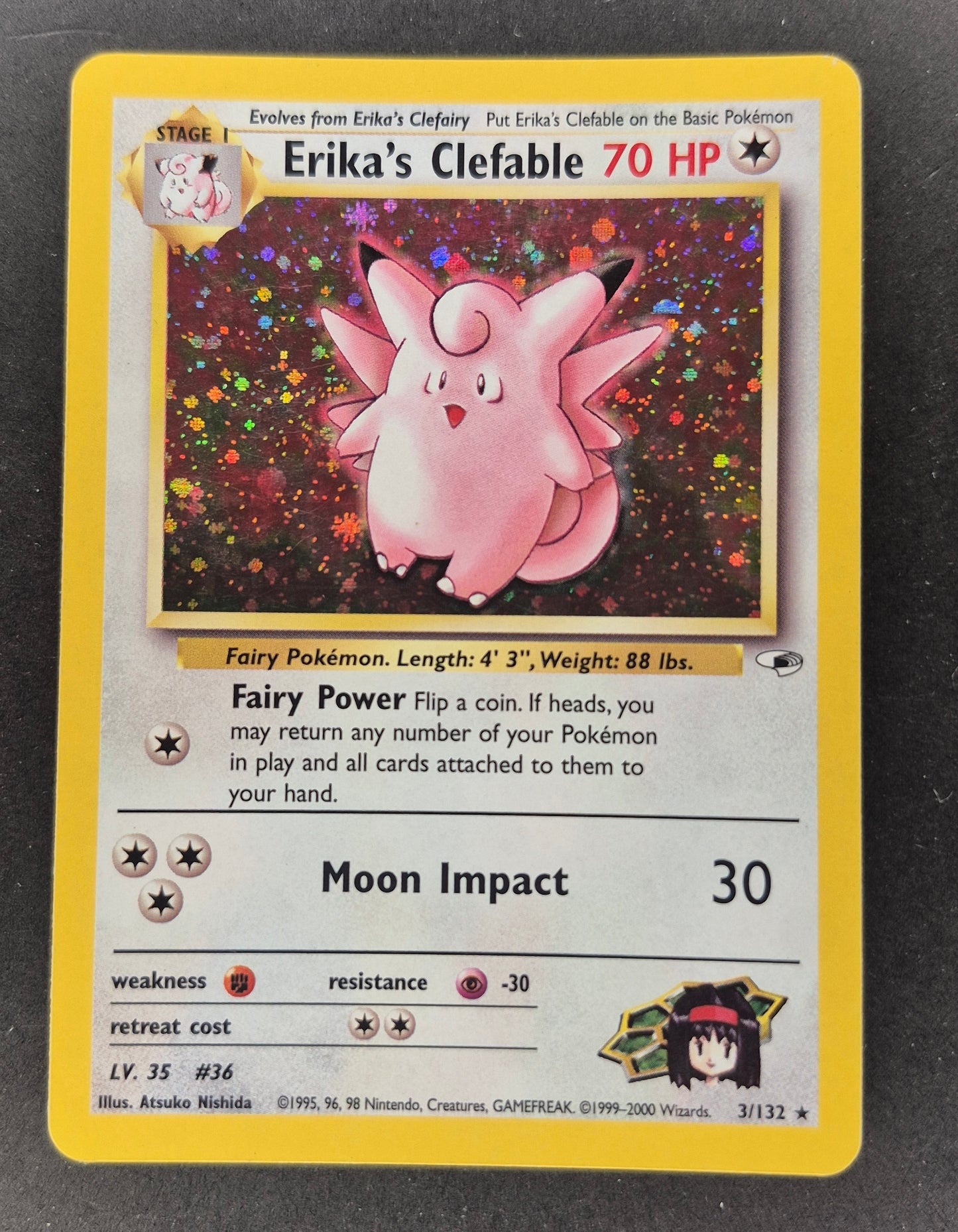 Pokemon TCG Erika's Clefable Holo  Rare 3/132 Gym Heroes MP