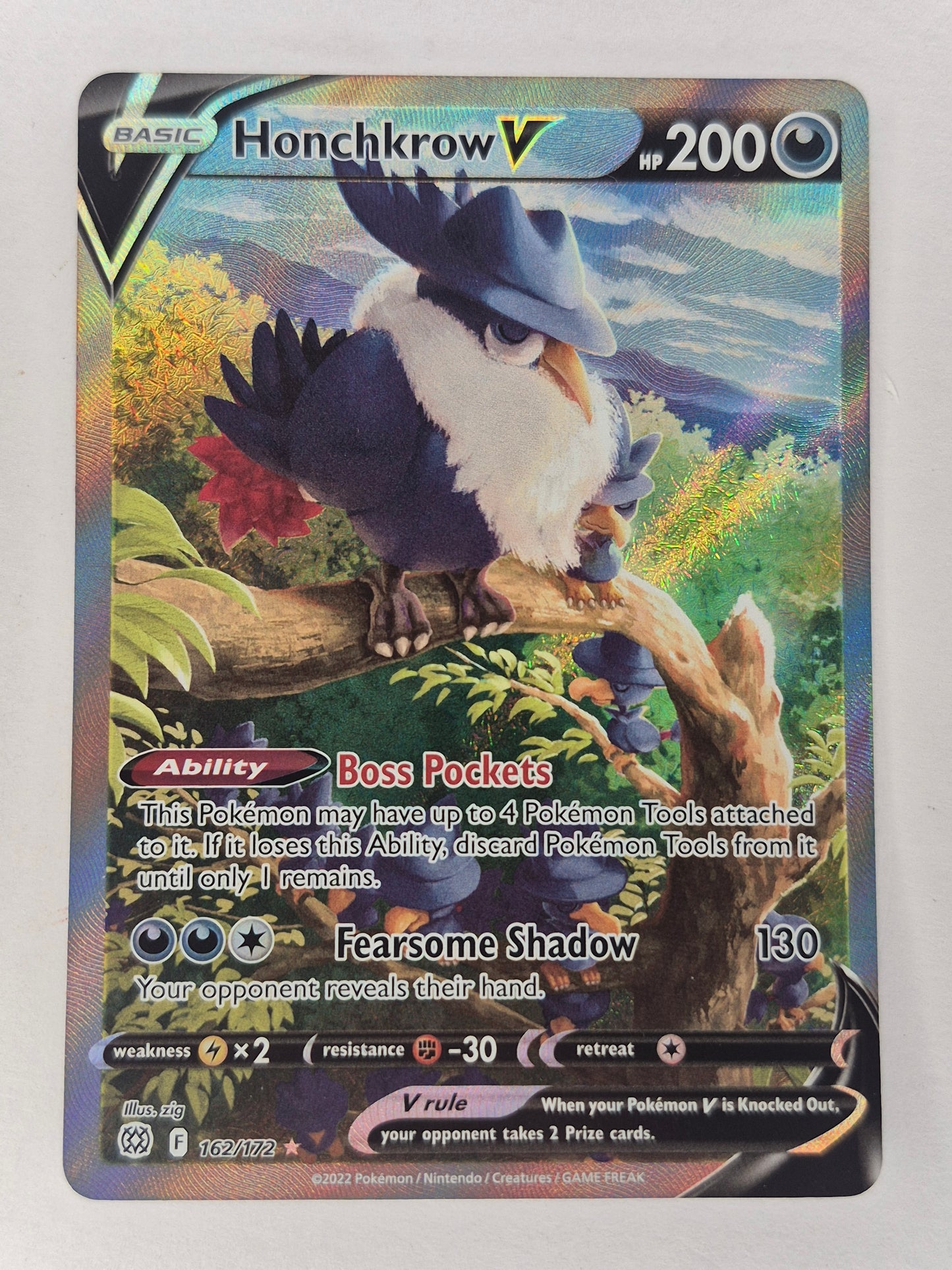 Pokemon TCG Honchkrow V 162/172 Brilliant Stars Alternate Full Art NM