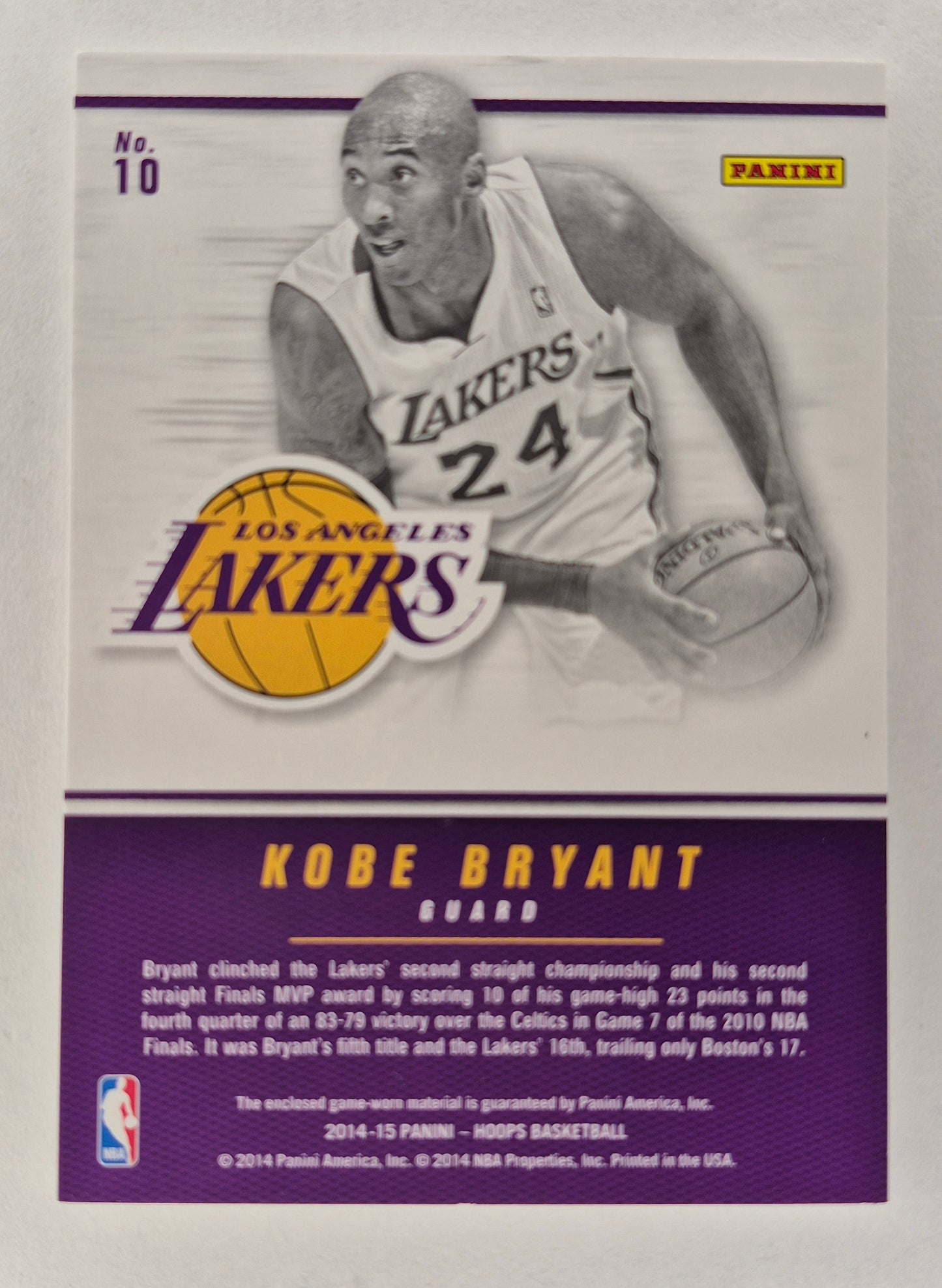 Kobe Bryant *Game-Worn* 2014-15 Panini NBA Hoops Authentics Patch #10 LA Lakers