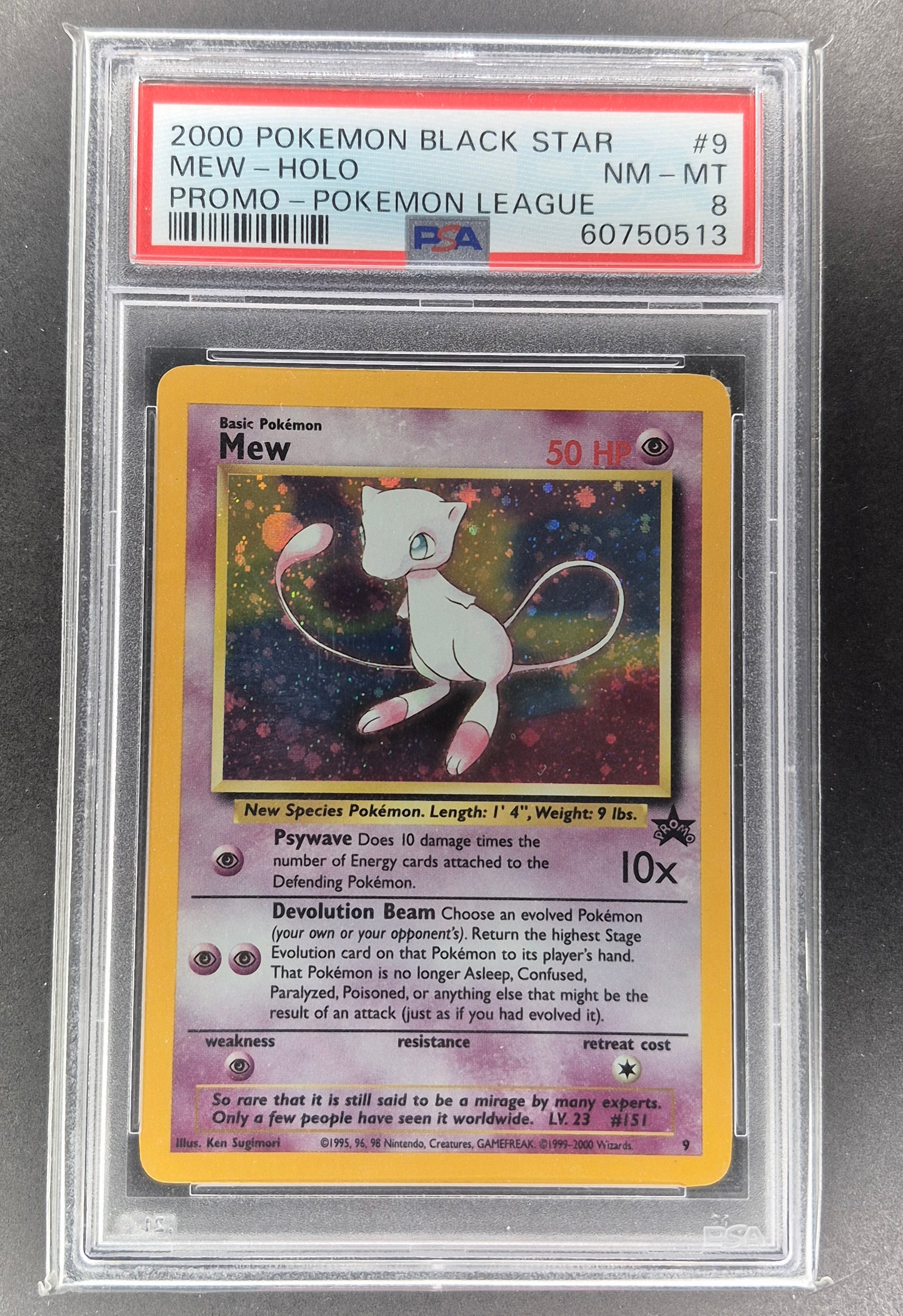 Mew Holo Pokémon League Black Star Promo #9 2000 Pokemon WOTC PSA 8 Fart Swirl