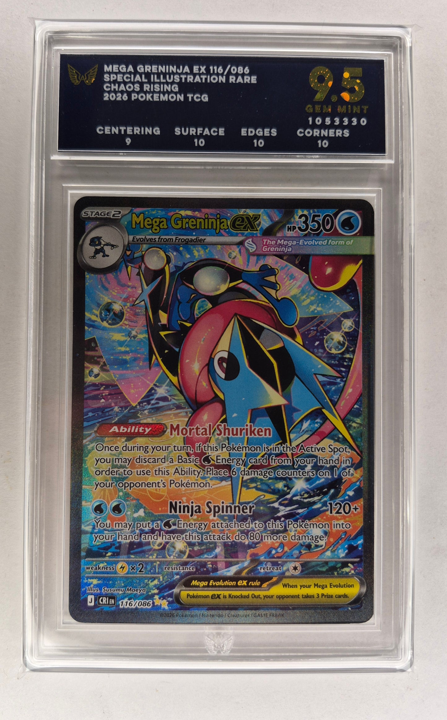 MEGA GRENINJA EX 116/086 SPECIAL ILLUSTRATION RARE CHAOS RISING POKEMON ARK 9.5 Gem Mint