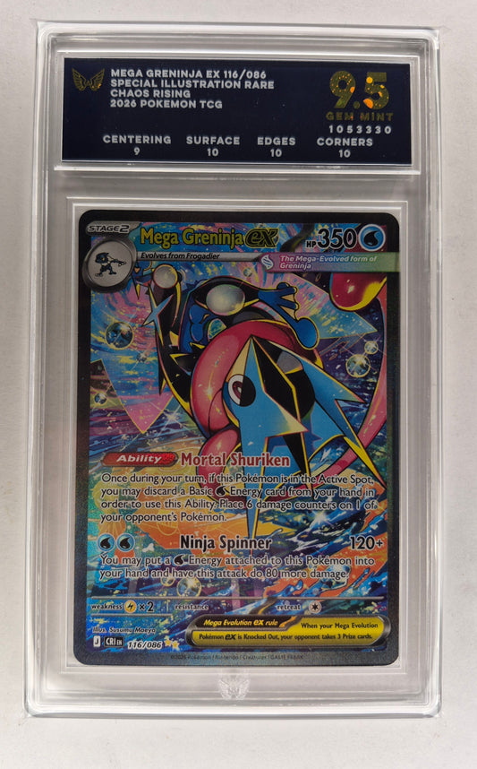 MEGA GRENINJA EX 116/086 SPECIAL ILLUSTRATION RARE CHAOS RISING POKEMON ARK 9.5 Gem Mint