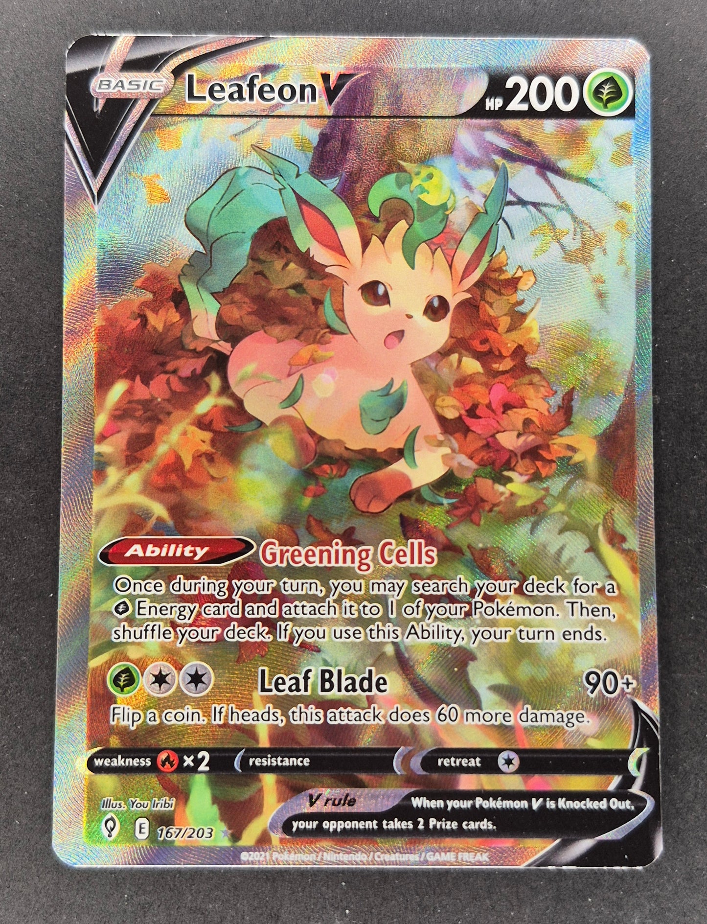 POKEMON TCG - LEAFEON V 167/203 EVOLVING SKIES ALTERNATE ART (OC)