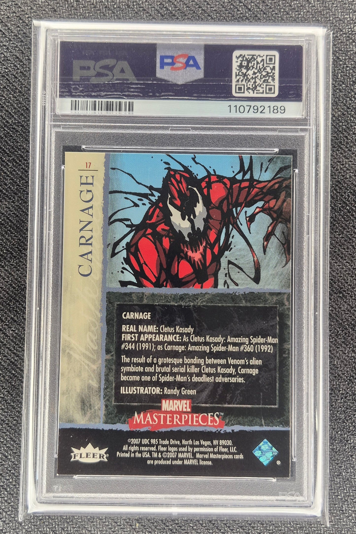 2007 Marvel Masterpieces #17 Carnage Foil PSA 9 Mint