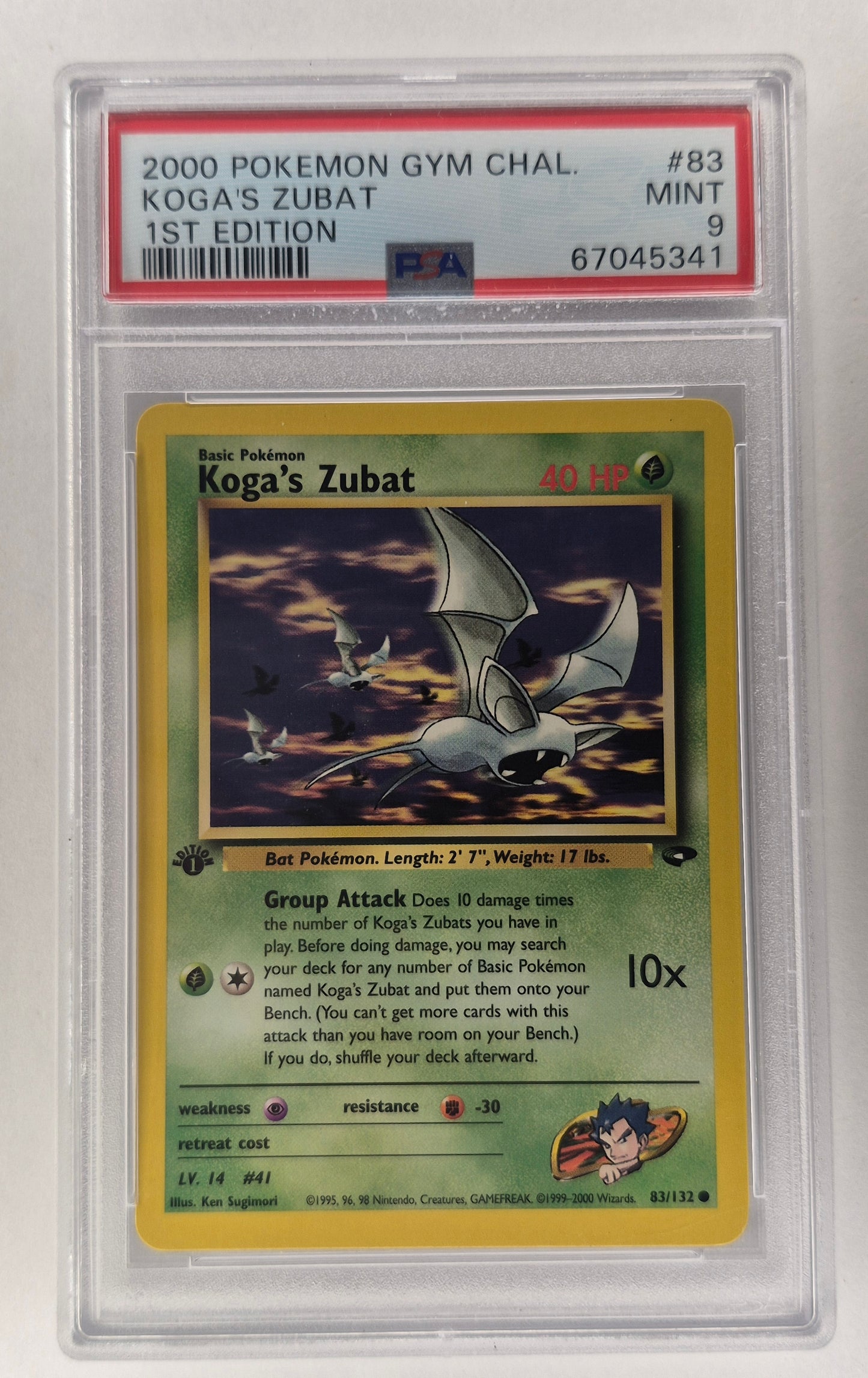 2000 Pokémon Gym Challenge 83/132 Koga's Zubat 1st Edition PSA 9 Mint