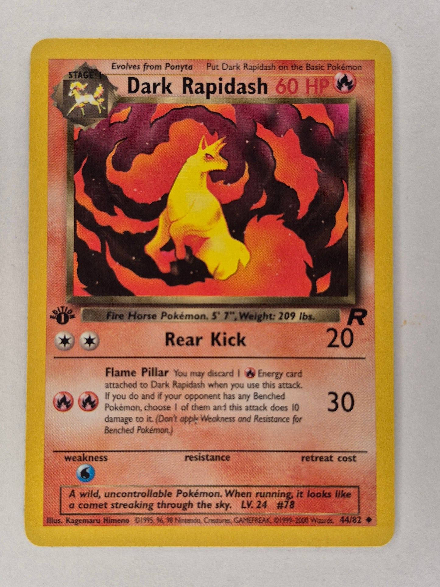 Pokemon WOTC Dark Rapidash 44/82 Uncommon 1st Edition LP