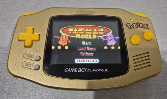 2000 Nintendo Gameboy Advance AGB-001 Brand new Gold Pokémon case,IPS Backlit screen.