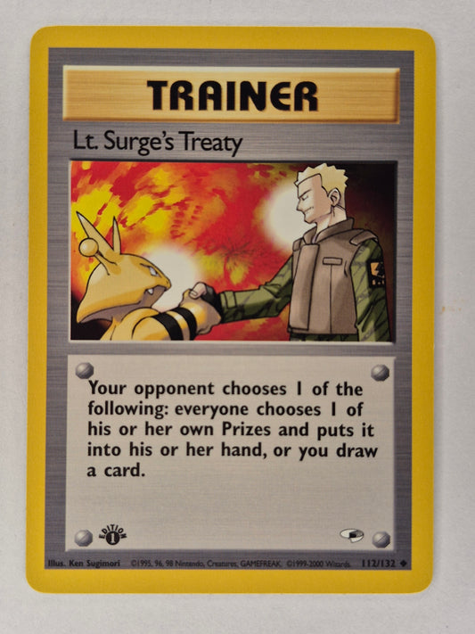 2000 Pokemon Gym Heroes 1st Edition Lt. Surge's Treaty 112/132 LP