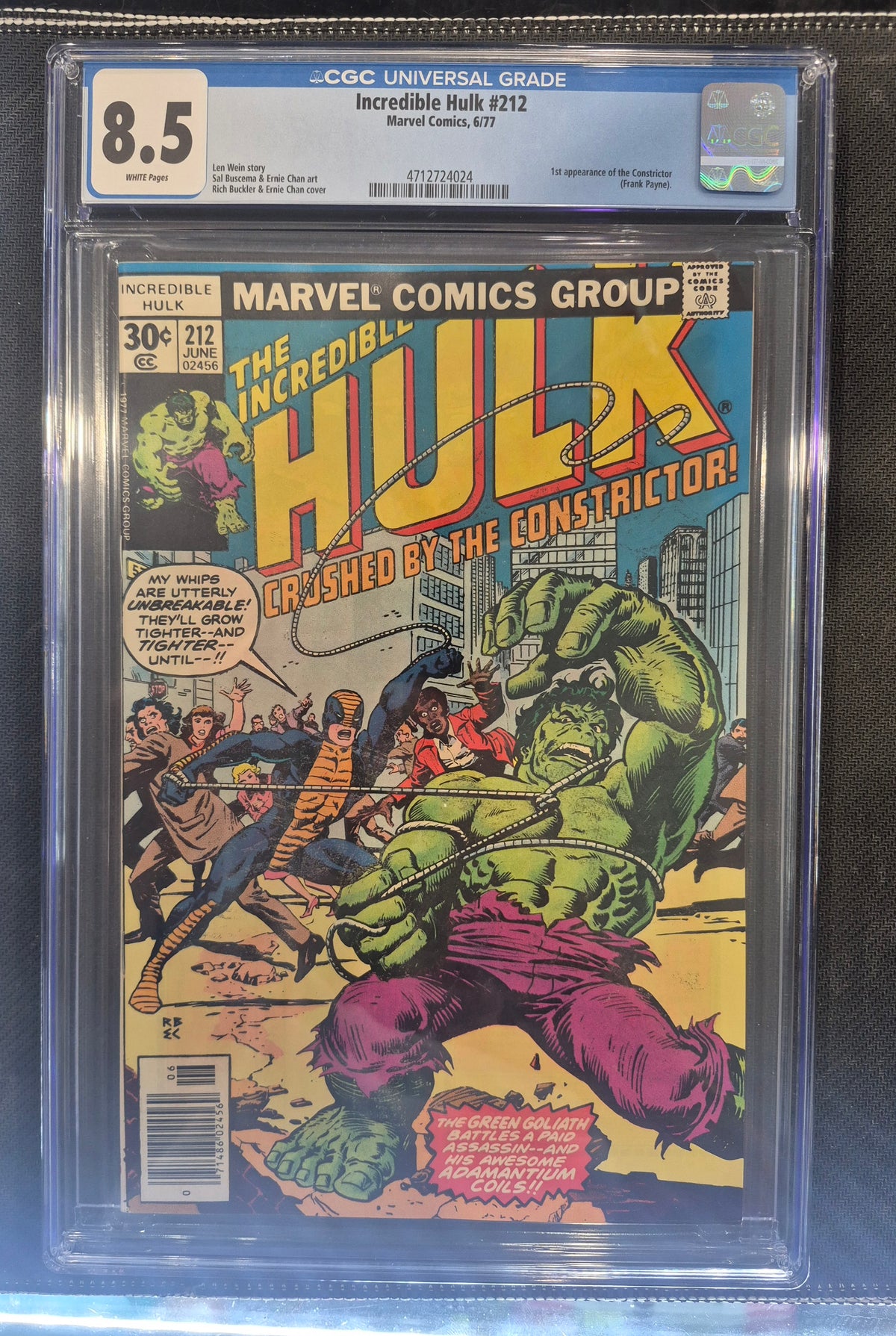 The Incredible Hulk #212 CGC 8.5 (Marvel Comics 6/77) 1st Appearance Constrictor.