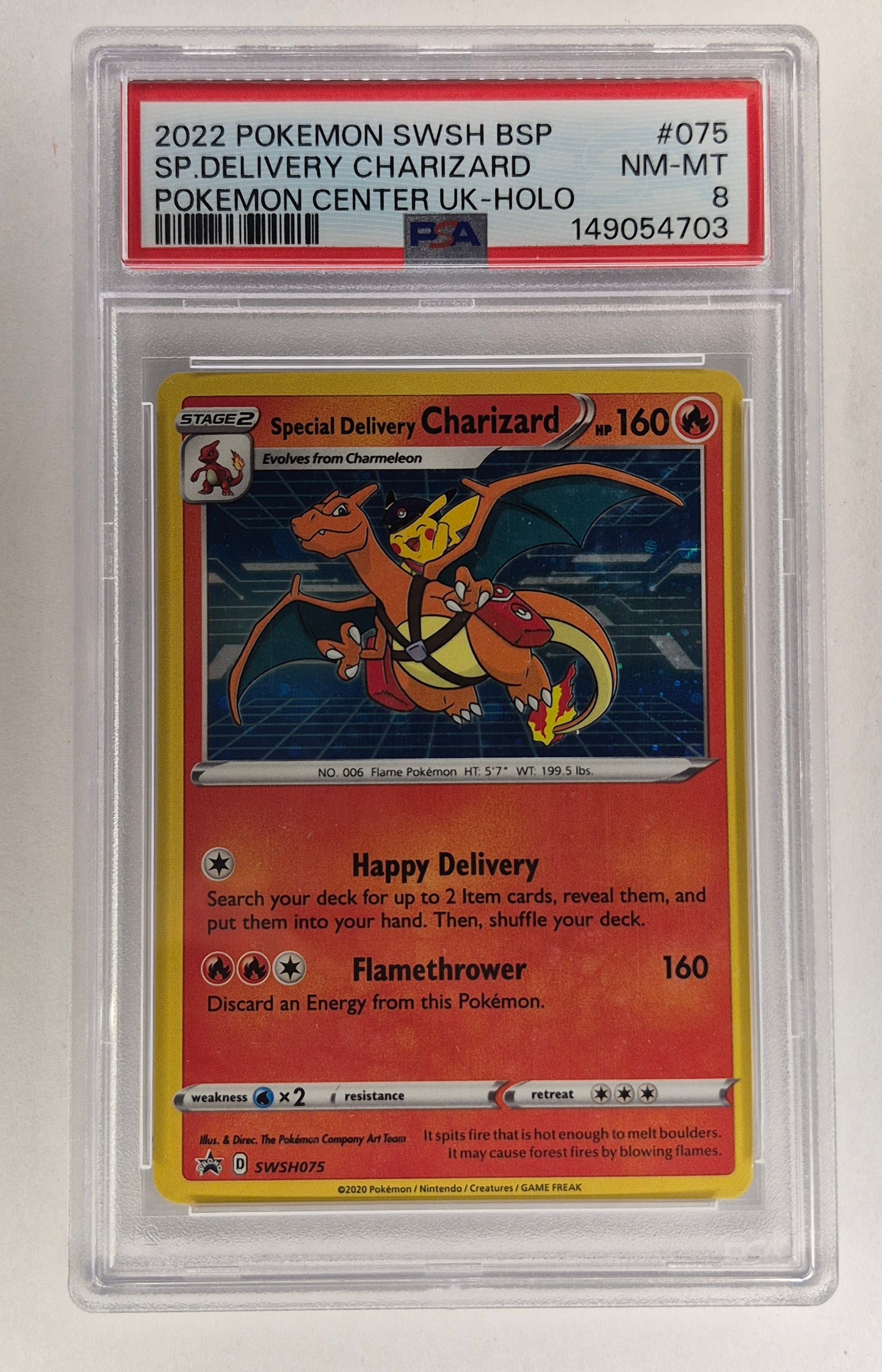 2022 UK Pokémon SWSH075 Special Delivery Charizard Holo PSA 8 NM-MT