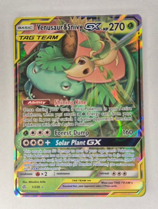 Venusaur & Snivy GX 1/236 Cosmic Eclipse CEC Holo Rare GX Pokemon LP