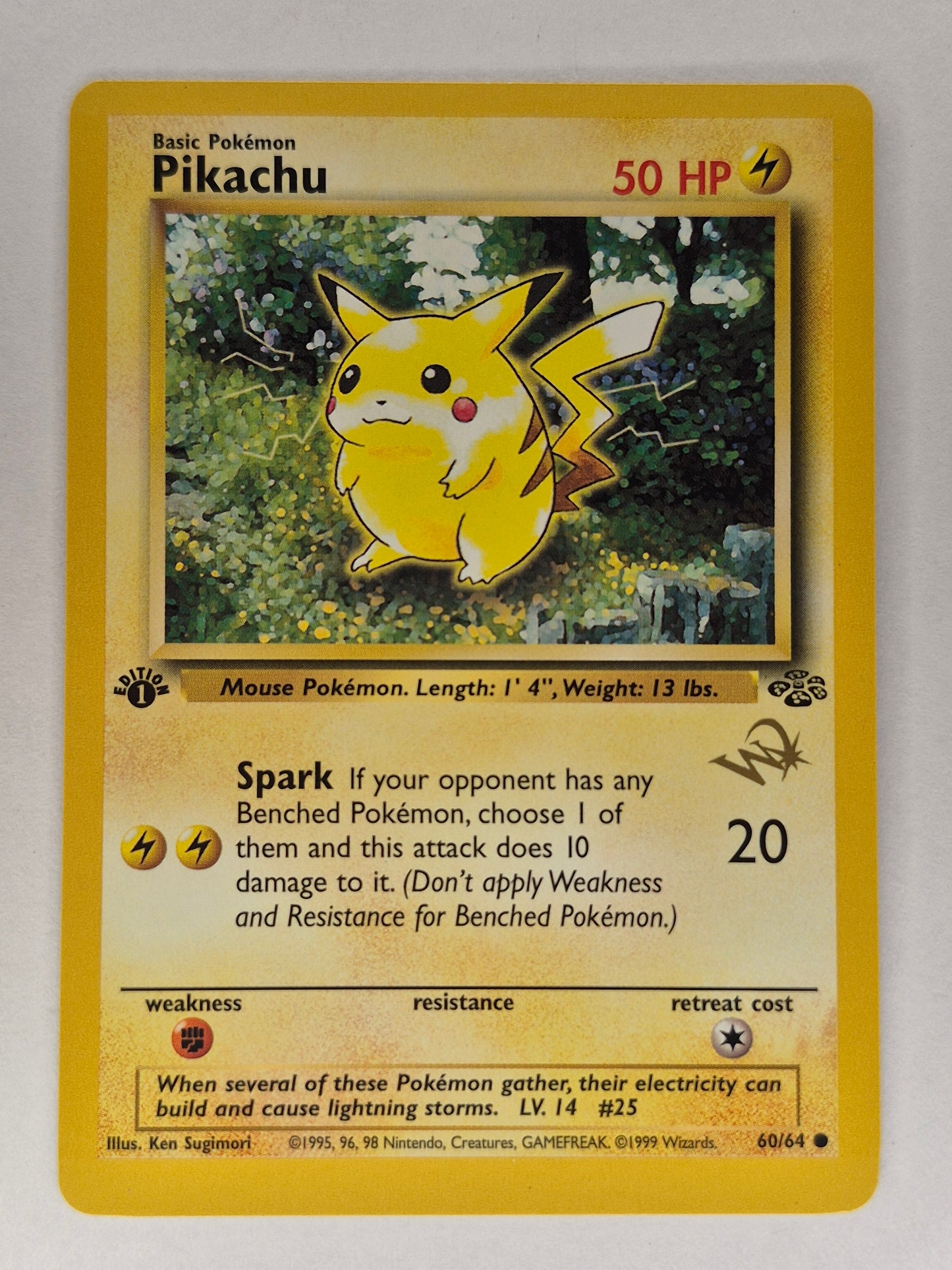 1999 WOTC Pokemon Jungle 1st Edition Wizard Gold Stamp Red Cheeks Pikachu NM