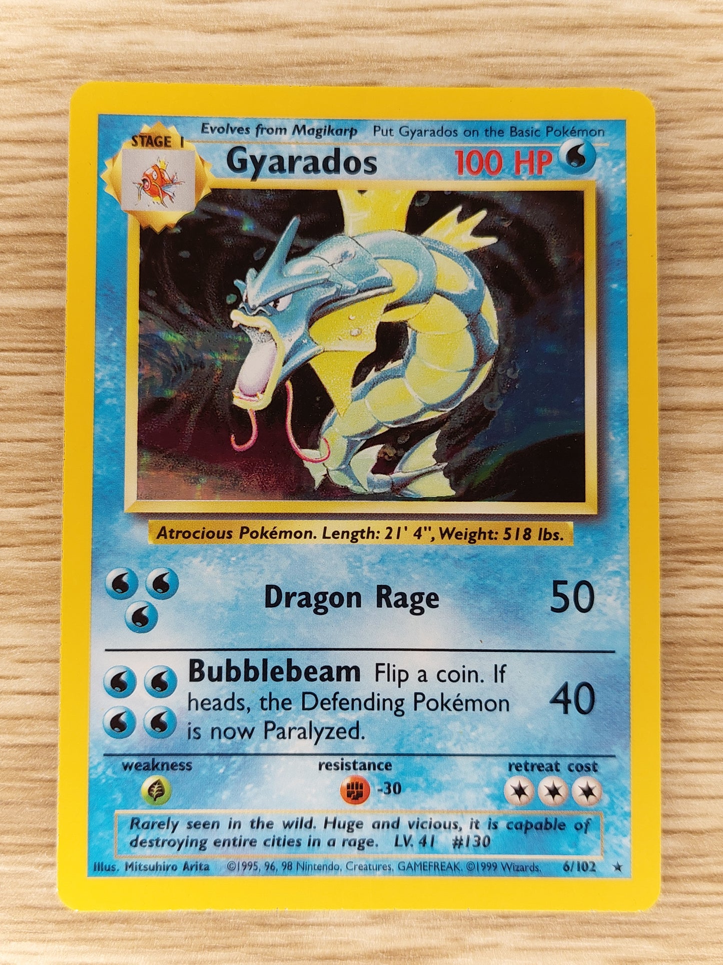 Pokemon 1999 Gyarados Base Set Holo Rare 6/102 LP