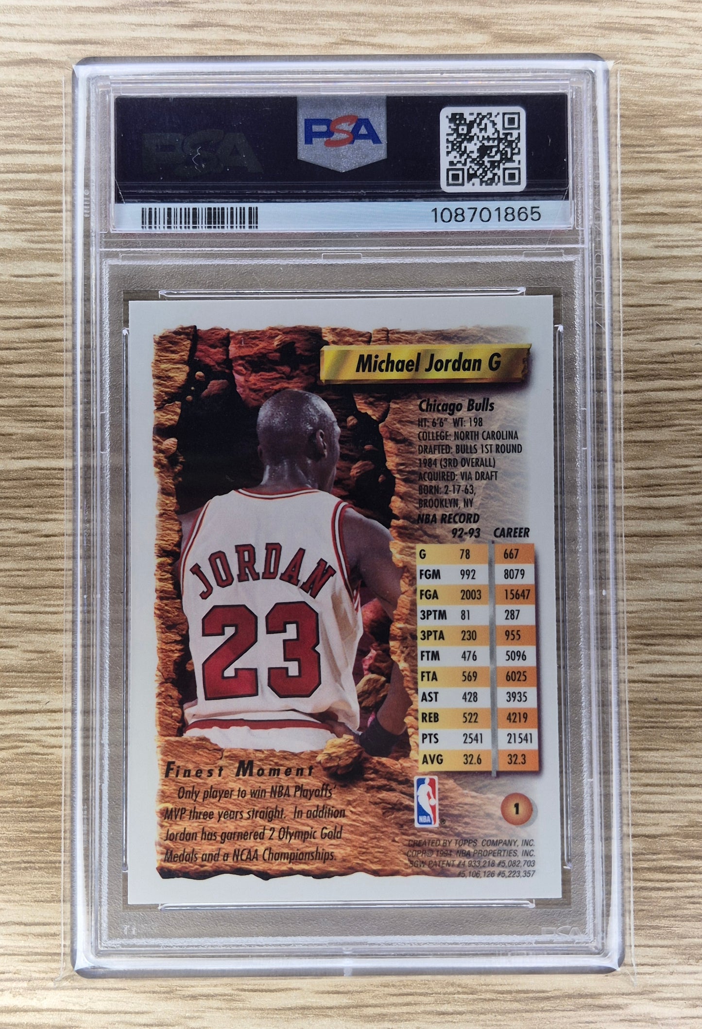 1993 Topps Finest #1 Michael Jordan PSA 8 NM-MT