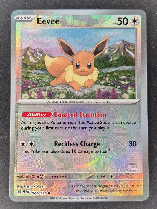 2025 Pokémon Prismatic Evolutions 074/131 Eevee Master Ball Reverse Holo NM