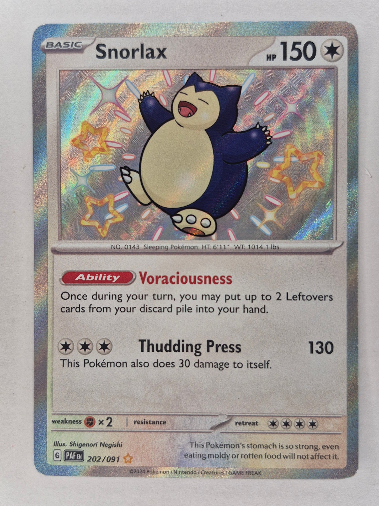 Snorlax 202/091 Shiny Rare Paldean Fates Pokemon NM