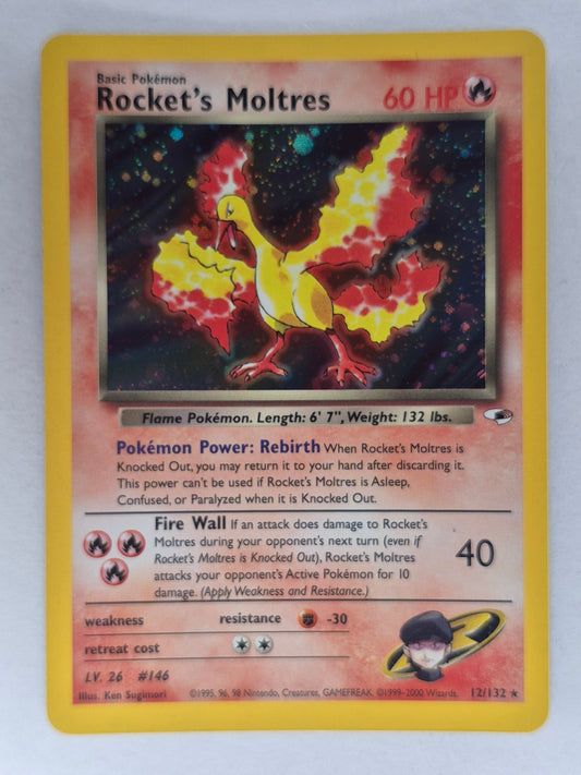 ROCKET'S MOLTRES 12/132 HOLO GYM HEROES POKEMON UNLIMITED HOLO RARE NM