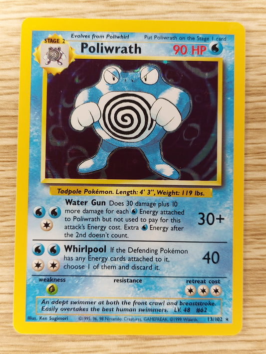 Pokemon 1999 Poliwrath Base Set Holo Rare 13/102 LP