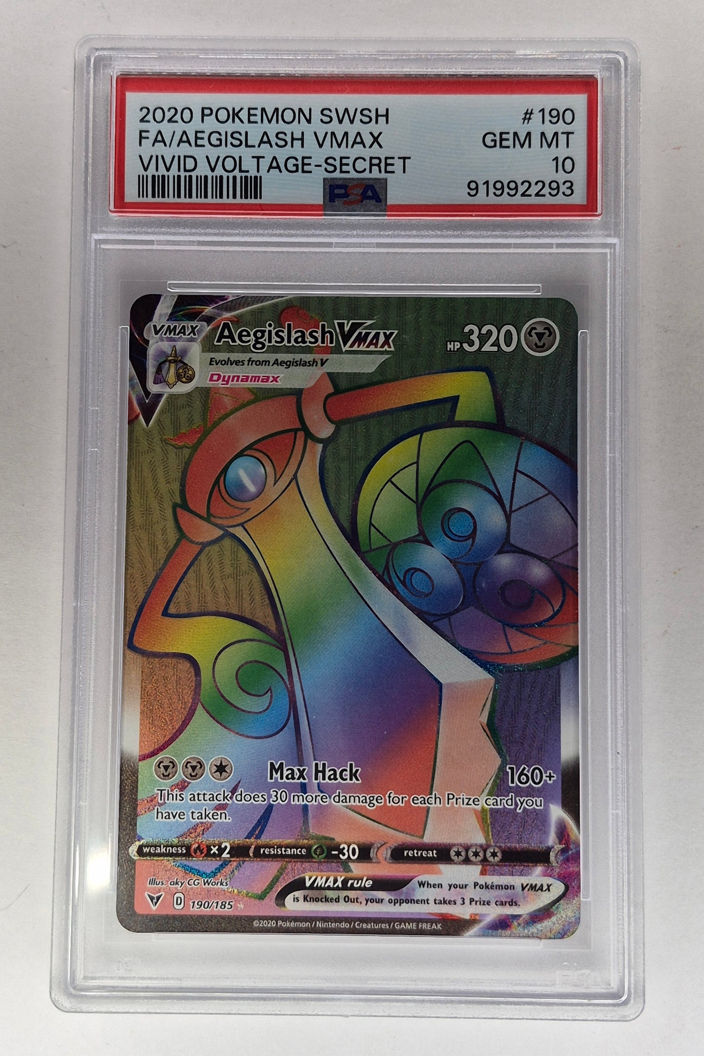 2020 Pokémon SWSH Vivid Voltage 190/185 Full Art Rainbow Aegislash Vmax PSA 10