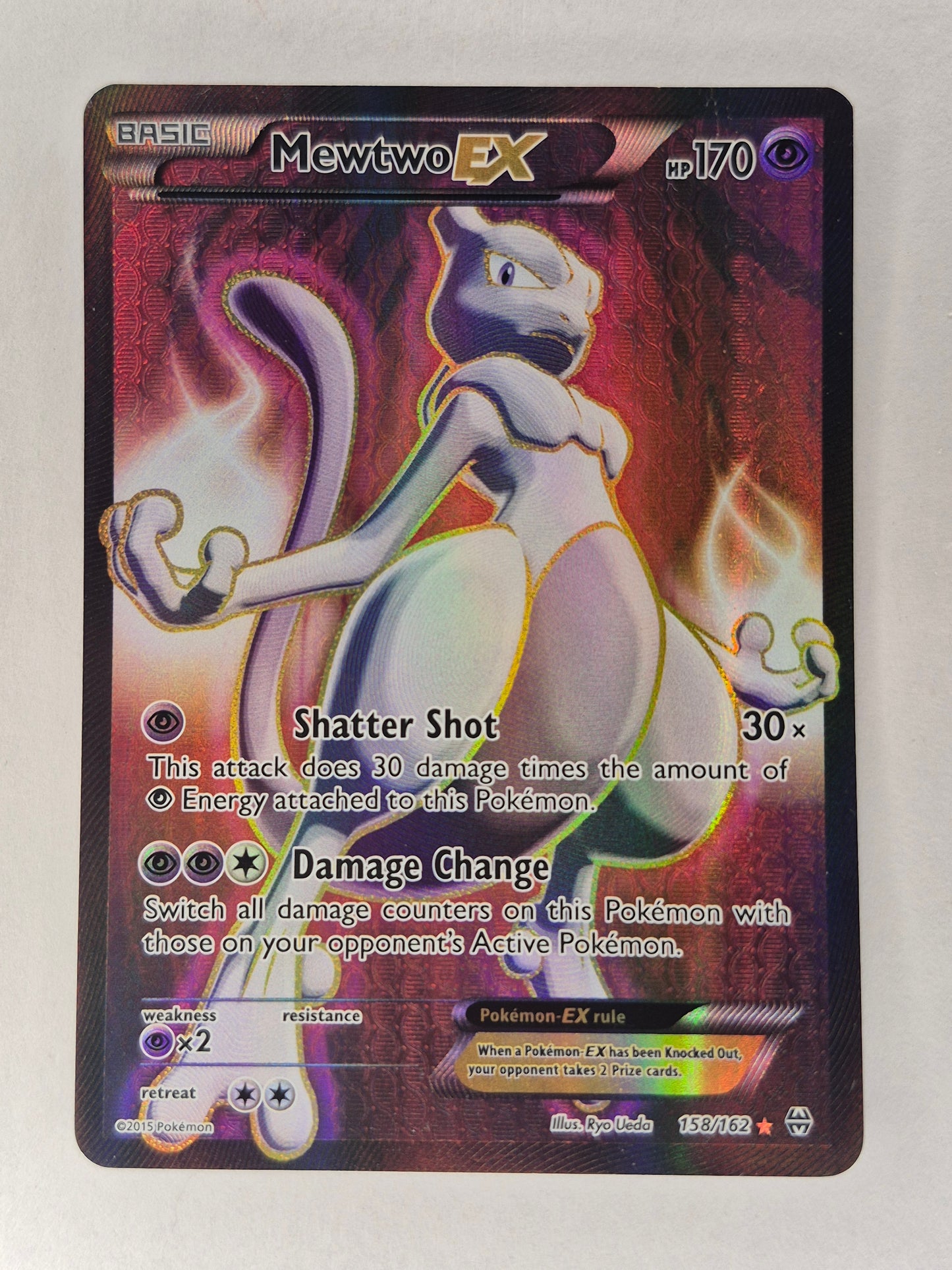 Pokémon Mewtwo-EX TCG Full Art Ultra Rare Holo Card Breakthrough 158/162 LP
